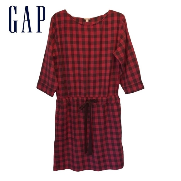 GAP (NWOT) Buffalo plaid, drawstring waist dress, with 2 front pockets, size M - Picture 1 of 12